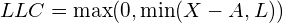 \[ LLC = \max(0, \min(X - A, L)) \]